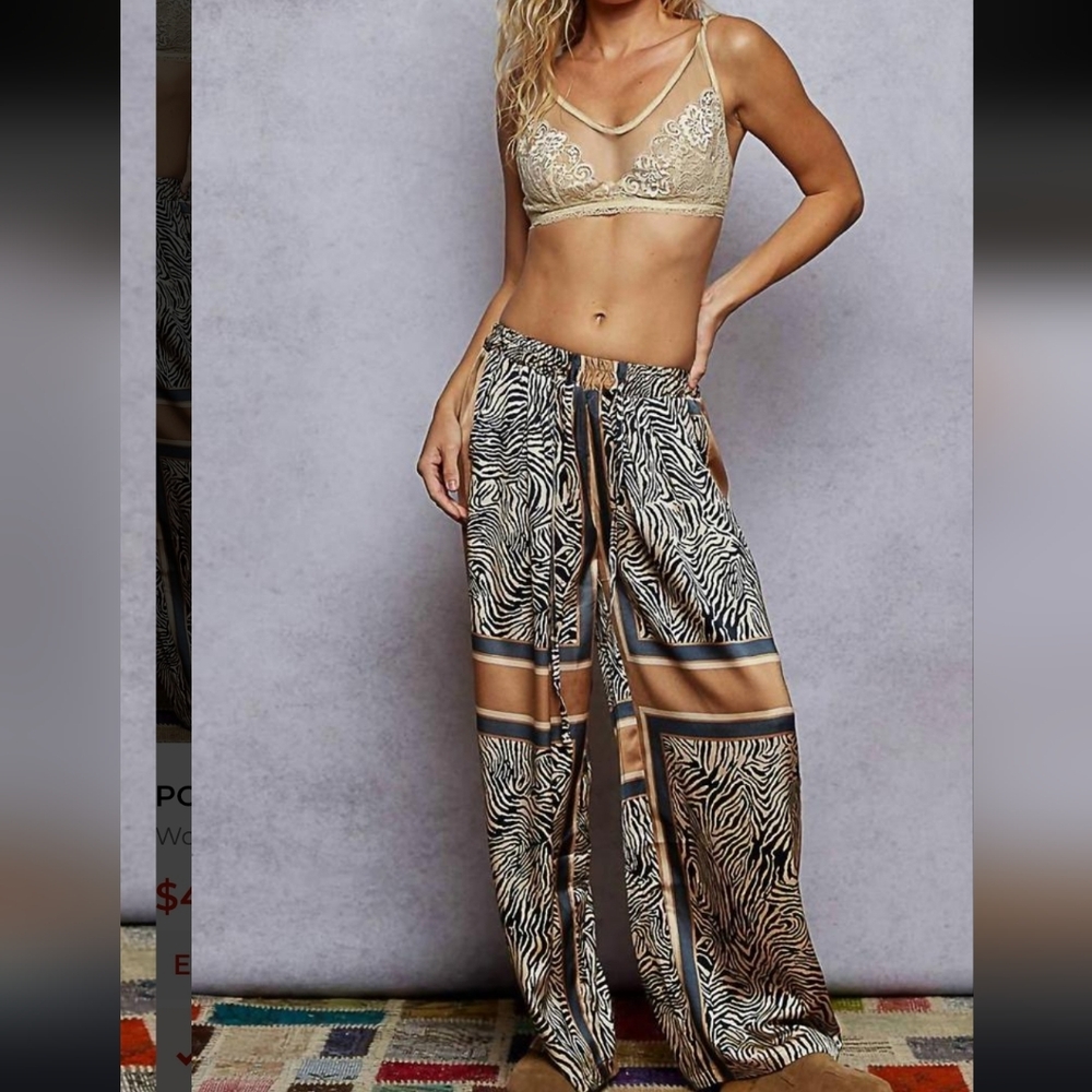 POL Zebra Print Wide-Leg Jumpsuit with Tan & Black Stripes - Picture 4 of 6